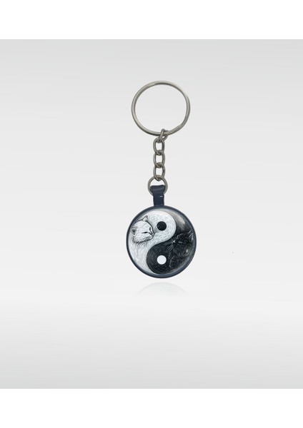 Yingyang Kedi Anahtarlık, Kedili Anahtarlık, Cam Kaplama Kedi Anahtarlık