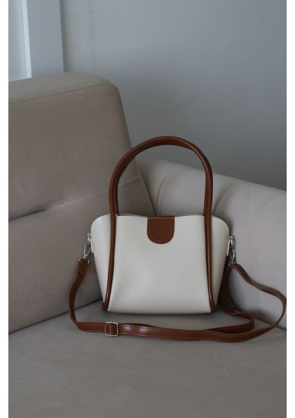 Şık Kadın Küçük Çapraz Askılı ve El Çantası, Deri Görünümlü, Beyaz Renk