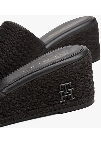 Kadın Hasır Dolgu Topuklu Terlik - Siyah