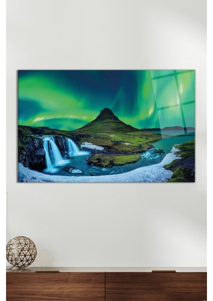 Kuzey Işıkları Yatay Cam Tablo, Modern Ev Ofis Dekoru, Hediyelik Duvar Dekorasyonu, Kırılmaz Cam