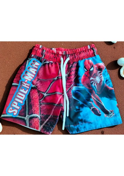 Erkek Çocuk Karakter Baskılı Bağcıklı Içi Ağ Fileli Deniz ve Havuz Şortu
