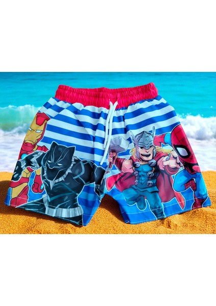 Erkek Çocuk Karakter Baskılı Bağcıklı Içi Ağ Fileli Deniz ve Havuz Şortu