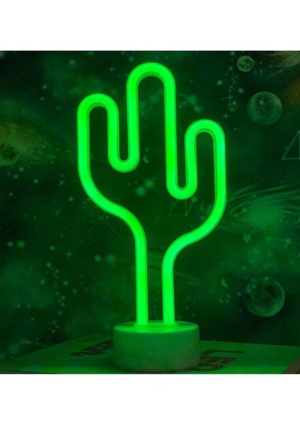 Yeşil Kaktüs Neon LED Gece Lambası, Şık ve Dekoratif Aydınlatma Seçeneği