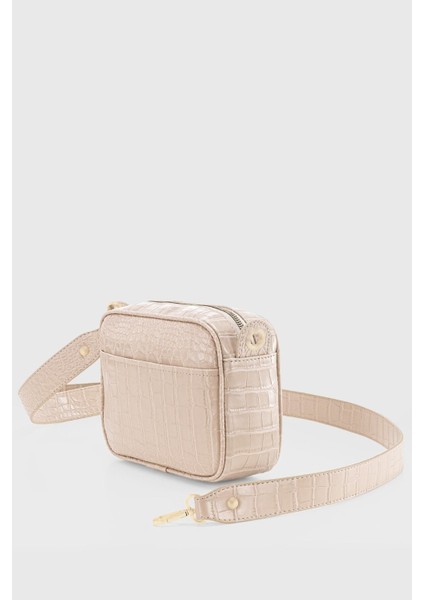 Kadın Krem Timsah Derisi Görünümlü Çapraz Çanta, Şık ve Modern Tasarım fırsatları