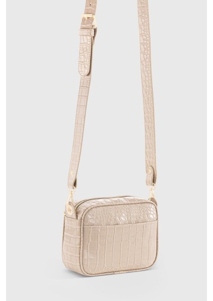 Kadın Krem Timsah Derisi Görünümlü Çapraz Çanta, Şık ve Modern Tasarım indirimleri