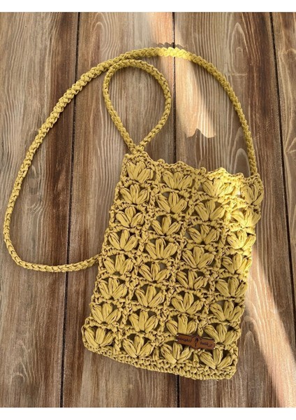 El Örgüsü Hardal Fıstıklı Hasır Telefon Çantası, Astarlı, Rahat ve Şık Omuz Çantası indirimleri