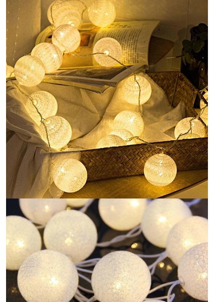 Yeşil Renkli 10'lu Pilli Işık Zinciri Hasır Toplar, Dekoratif ve Şık Aydınlatma Seti