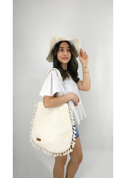 Keten Örme Kadın Omuz Çantası, Bej Renk, Şık ve Hafif Tasarım fırsatları