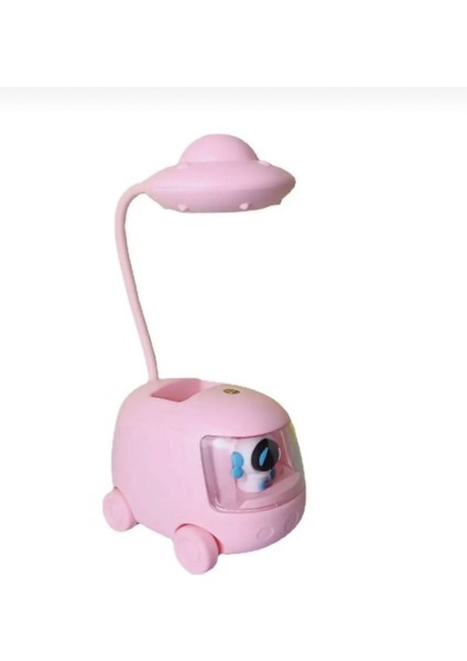 Pembe Uzay Temalı Çocuk Masa Lambası, 4 Mod, LED Işıklı, Şarjlı, Kalemlikli modelleri