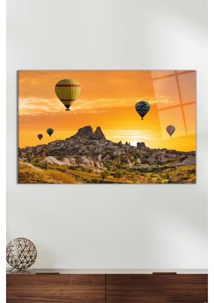 Kapadokya Manzaralı Yatay Cam Tablo, Modern Ev Dekoru, Hediyelik Duvar Dekorasyonu, Kırılmaz Cam