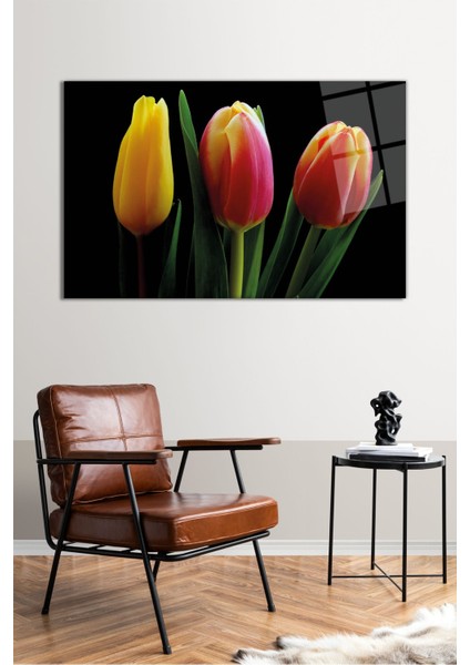 Kırmızı Sarı Laleler Yatay Cam Tablo, Modern Ev Ofis Dekoru Hediyelik Duvar Dekorasyonu Kırılmaz Cam fiyatları