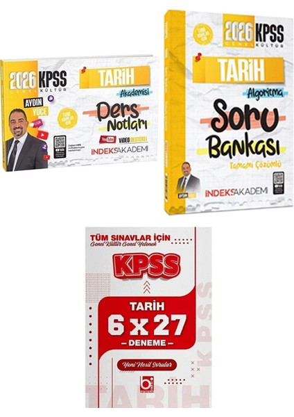 Indeks 2026 Kpss Tarih Video Ders + Soru + Bigelio Tarih Deneme 3 Lü Set Aydın Yüce fiyatları
