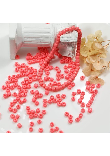 Pembe Renk 4 mm Yaklaşık 1100 Adet / 100 Gram Cam Boncuk Oya Yazma Bileklik ve Kolye modelleri