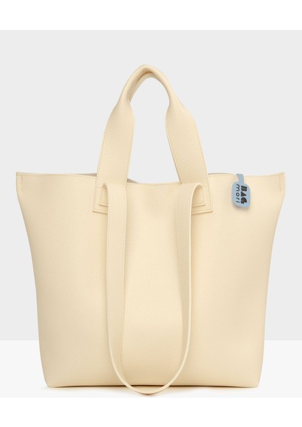 Kadın Büyük Dokulu Çift Askılı Tote Çanta Bej M000008166