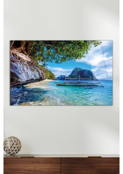 Tropik Filipinler Manzara Yatay Cam Tablo, Modern Ev Ofis Dekoru, Hediyelik Duvar Dekorasyonu