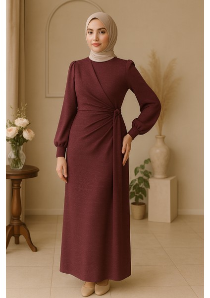 Simli Tesettür Kalem Bağlamalı Abiye Elbise