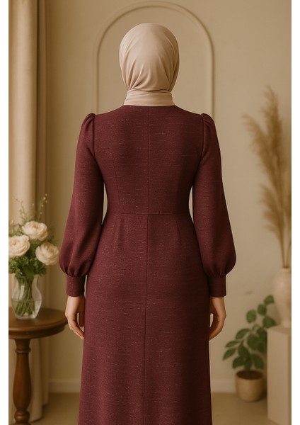 Simli Tesettür Kalem Bağlamalı Abiye Elbise modelleri