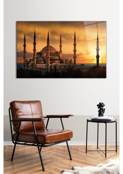 Gün Batımında Sultanahmet Camii Yatay Cam Tablo, Modern Ev Ofis Dekoru, Hediyelik Duvar Dekorasyonu fiyatları