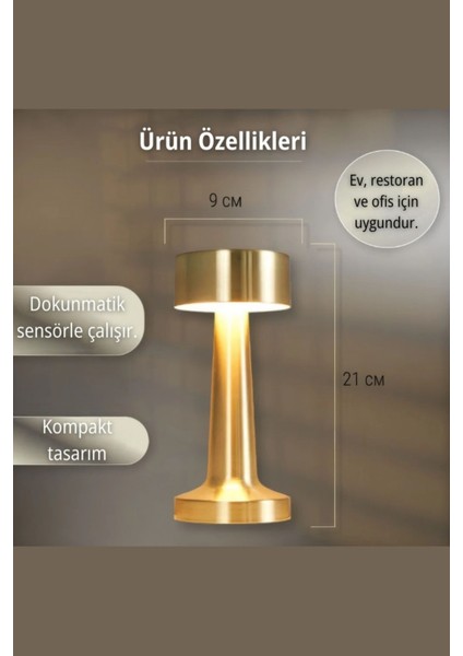 Şarjlı Dokunmatik Masa ve Gece Lambası, Dimmer ve Enerji Tasarruflu LED Işık