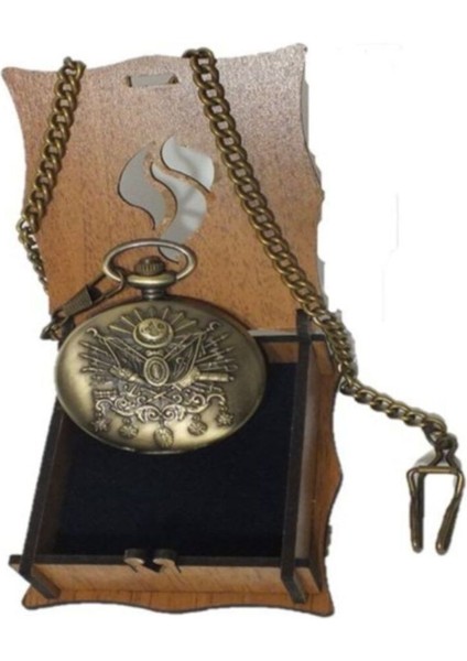 Krem Renkli Osmanlı Arma Kabartmalı Quartz Köstekli Saat fiyatları