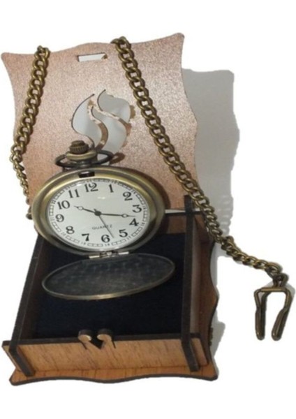 Krem Renkli Osmanlı Arma Kabartmalı Quartz Köstekli Saat modelleri