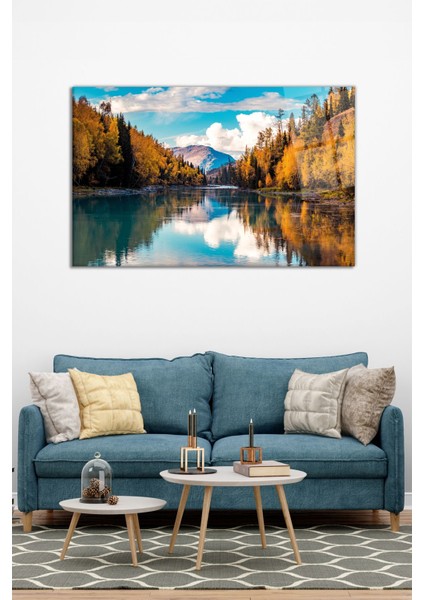 Sonbahar Tabiat Manzarası Yatay Cam Tablo, Modern Ev Dekoru, Hediyelik Duvar Dekorasyonu, Kırılmaz modelleri