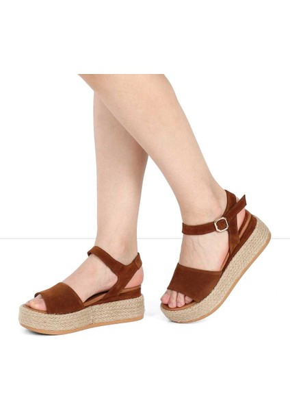 Kadın Taba Hasır Tabanlı Süet Deri Sandalet fiyatları
