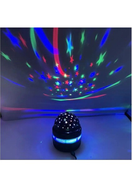 360 Derece Dönen Renkli Gece Lambası, Yıldız ve Galaksi Projektörü, 10X7 cm