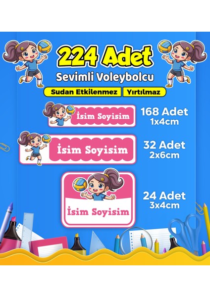 Voleybol Temalı Okul Kreş Kişiye Özel Isim Etiket Seti - Model 545