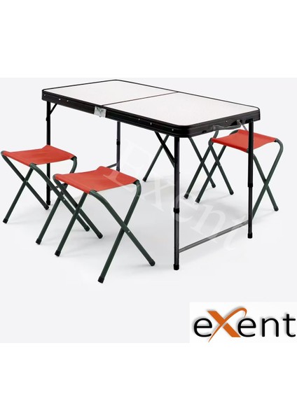 Katlanır Kademeli Tabureli Çantalı Masa, Piknik Kamp Masası Seti-4 Tabureli