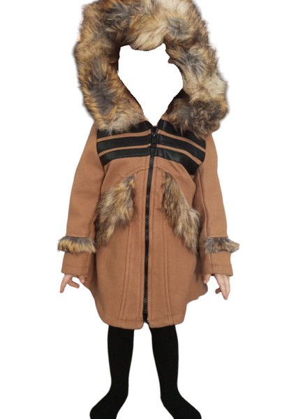 Kız Çocuk Kürk Detaylı Kapüşonlu Kahverengi Kaşe Mont fiyatları