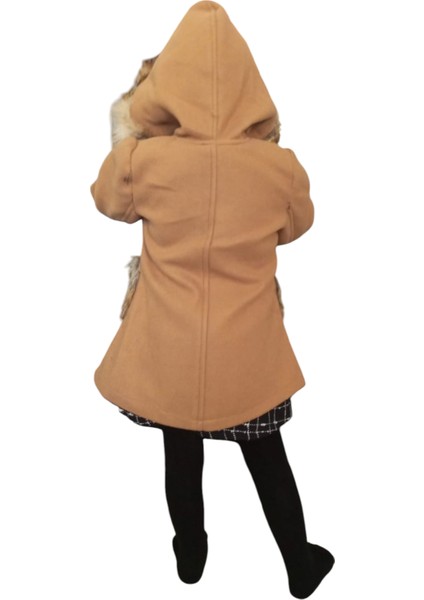 Kız Çocuk Kürk Detaylı Kapüşonlu Kahverengi Kaşe Mont fırsatları