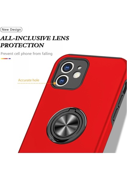 iPhone 12 Mini Kılıf Elit Yüzüklü Kapak - Kırmızı fırsatları