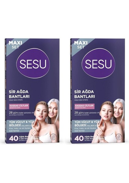Maxi Set Tüm Vücut & Yüz Bölgesi Sir Ağda Bantları Hassas Ciltler 40 Adet x 2 Adet