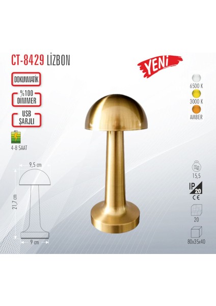 Şarjlı Masa Lambası, Şık ve Pratik, Modern Tasarım, Gün Işığı Renk