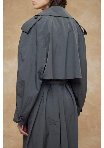 Teknik Kumaş Oversize Trenckot Antrasit