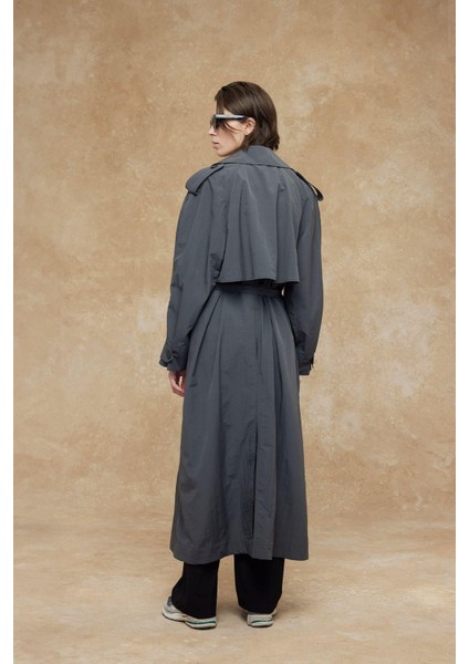 Teknik Kumaş Oversize Trenckot Antrasit