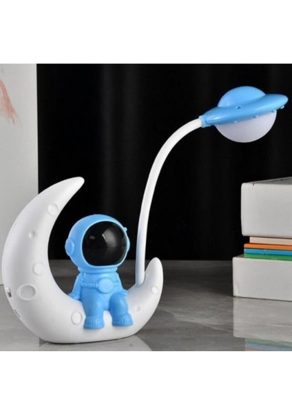 Sevimli Mavi Astronot Çocuk Odası Gece Lambası, USB Şarjlı, 2 Kademeli, Dekoratif Masa Işığı