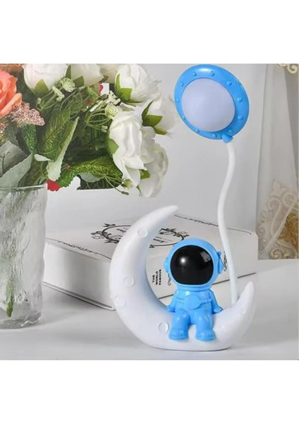 Sevimli Mavi Astronot Çocuk Odası Gece Lambası, USB Şarjlı, 2 Kademeli, Dekoratif Masa Işığı modelleri