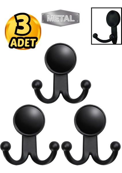 Metal Boncuk Askı Siyah Duvar Tipi – 3’lü