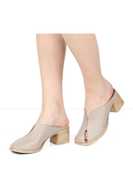 Kadın Vizon Önü Kapalı Topuklu Deri Terlik