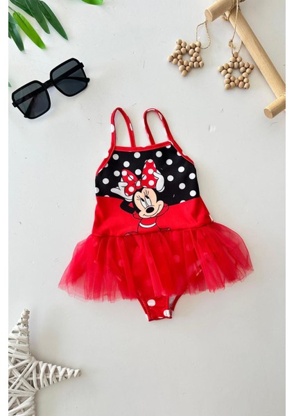 Tüllü Mnn Ms Baskılı Kız Çocuk mayo bikini - Kırmızı