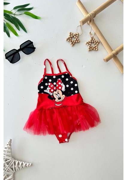 Tüllü Mnn Ms Baskılı Kız Çocuk mayo bikini - Kırmızı fırsatları