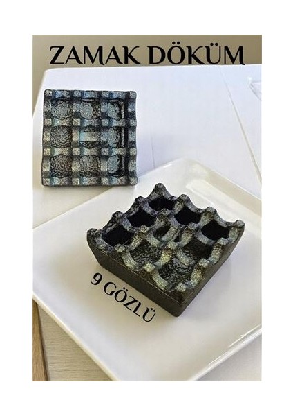 Modacar Kapaklı Zamak Döküm Kare Küllük Metal Kül Tablası - Kafe Küllüğü Sarı-Kahve