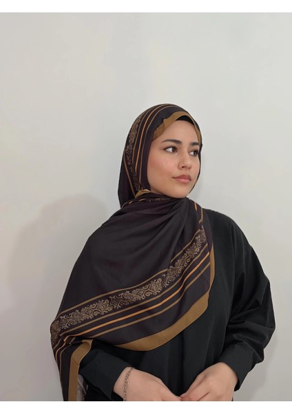 Etnik Düz Acıkahve Hardal Renk Şal