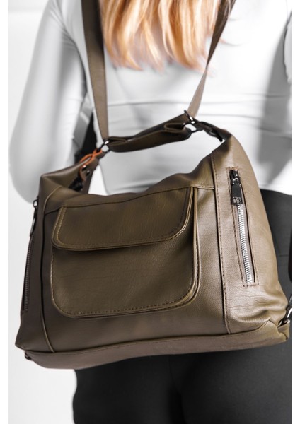 Haki Renk Yumuşak Yıkanmış Deri Çok Amaçlı Kadın Çanta fiyatları
