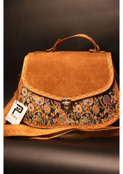Etnik Tarz Kilim Desenli Omuz Çantası, Çok Cebili, Fermuarlı, Kilitli, Günlük ve Gece Kullanımına Uygun