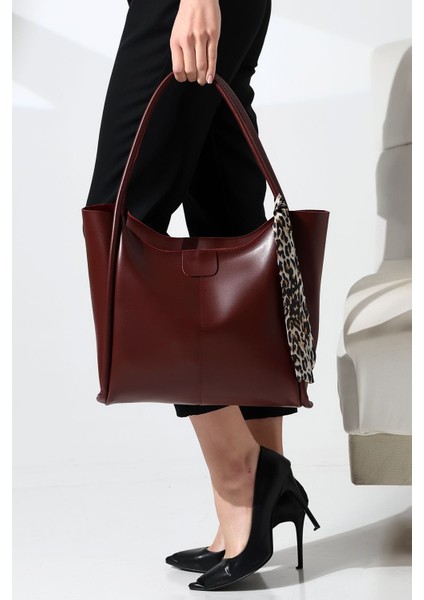 Bordo Leopar Detaylı Fermuarlı Kadın Deri Omuz Çantası, Şık ve Zarif Büyük Boy Çanta fiyatları
