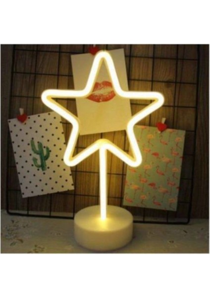 Neon LED Işıklı Yıldız Model Masa Lambası, Dekoratif ve Şık Tasarım