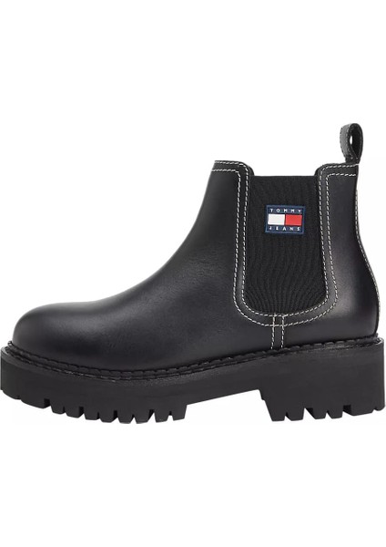 Kadın Deri Kontrast Dikişli Chelsea Bot - Siyah fiyatları